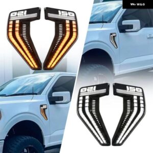 F150 2021 サイドエアアウトレットライト F-150 ターニングライトダイナミッ クランプ フェンダー グリルベントトリムカバー 外装アクセサリー