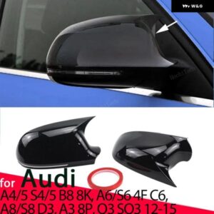 2X ブラックホーン形状 ミラー カバー オーバーレイアドオン AUDI A4 S4 A5 S5 B8 8K A6 S6 4F C6 A8 S8 D3 Q3 SQ3 2012-2015 A3 8P用