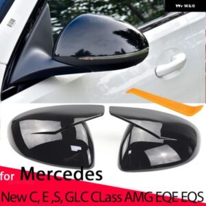 2個 ブライトブラック ABT スタイル サイド ミラー カバー キャップ メルセデス C E S GLCクラス W206 X206 S206 X254 W214 W223 EQE EQS AMG