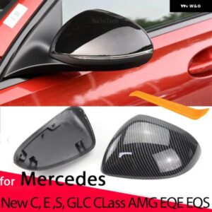 カーボンパターン ブラックサイド ミラー カバー キャップ交換用 メルセデス C E S GLCクラス W206 X206 S206 X254 W214 W223 EQE EQS