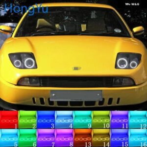 ヘッドライト マルチカラー RGB LED エンジェルアイズ リングアイ DRL RF リモコン フィアット クーペ 1993 1994 - 2000 アクセサリー