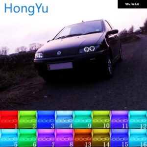 ヘッドライト マルチカラー RGB LED エンジェルアイズ リングアイ DRL RF リモコン フィアット PUNTO MK2 1999-2010 アクセサリー