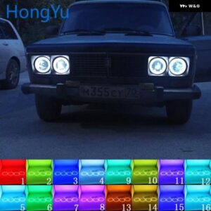 ヘッドライト マルチカラー RGB LED エンジェルアイズ リングアイ DRL RF リモコン LADA VAZ 2106 1976 - 2001 アクセサリー