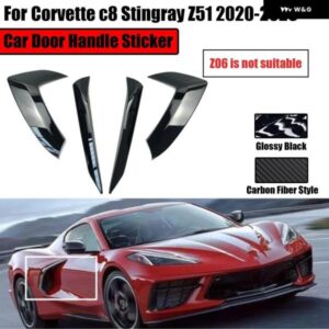 4個 セット ドアハンドル ステッカー コルベット C8 スティングレイ Z51 2020-2023 黒カーボンスタイル 車 外装 トリム カバー