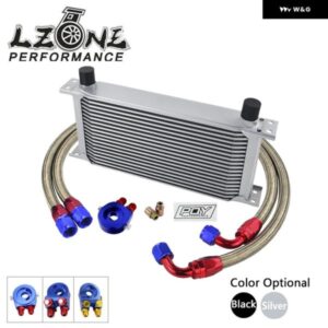 AN10 19ROWS トランス ミッション オイルクーラー キット + オイル フィルター アダプター + ステンレス 編組ホース ステッカー + ボックス