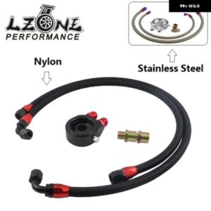 オイル フィルター サンドイッチ アダプター ブラック + ブラック G/ステンレス 編組 AN10 燃料ホースライン 1メートル + 1.2メートル