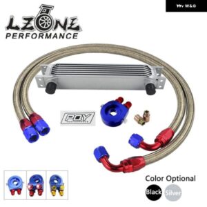 AN10 オイルクーラー キット 7列トランス ミッション オイルクーラー + オイル フィルター アダプター + ステンレス 編組ホース ステッカー と ボックス