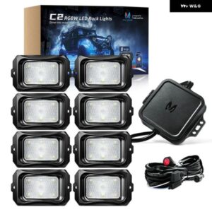 C2 8 ポッド RGBW LED ロックライトワイヤレスアプリ音楽モード アップグレード 曲面マルチカラーアンダーグローネオンライトキット