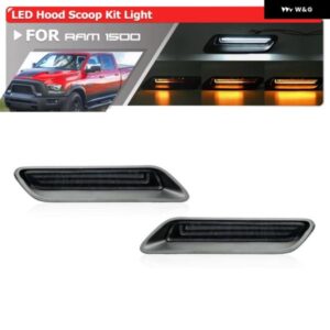 2X RAM 1500 スポーツ 2010-2022 エンジン フードスクープベント挿入 LED モジュール キット ダイナミックウィンカー ウインカーホワイト DRL