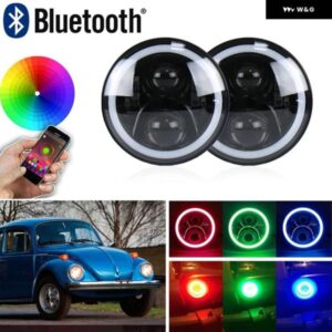 自動車 7インチ インチラウンド ヘッドライト キット VW ビートルクラシック 1950-1979 W/BLUETOOTH RGB DRL ハローリングハイ/ロービーム DOT 承認
