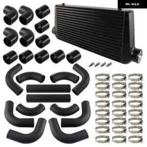 600*300*76MM インタークーラー 3インチ 12個 配管ホースクランプキット + バー プレートフロント マウント ターボブラックアルミ DIY