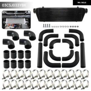 DIY インタークーラー 550*180*64MM 2.5インチ 12個 配管ホースクランプキット + バー プレートフロント マウント ターボブラックリンクルアルミ