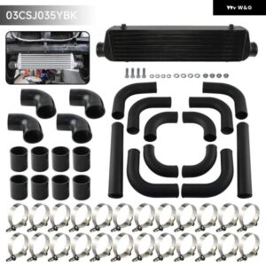 DIY 550X140X65MM バー アンプ プレートフロント マウント ターボインタークーラー + 12個 ブラックリンクル 2.5インチ アルミ配管ホースクランプキット