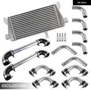 インタークーラー DIY 460X240X50MM バー アンププレート フロント マウント ターボ + 12個 2インチ アルミ配管ホース クランプ キット