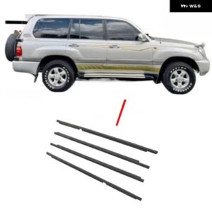 4個 ブラック外側窓ゴムランドクルーザー LC100 1998-2007 ウェザーストリップシールガラスラミネート 75740-60030
