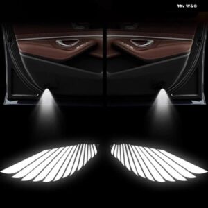 2個 エンジェルの羽カーボンドアウェルカムカーテシーシャドウプロジェクターランプ LED ロゴライトオートアクセサリーワイヤレスセンシング