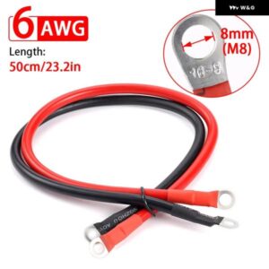 6AWG バッテリーインバーター ケーブル 端子撚り線銅コード PVC 太陽光発電接続錫メッキラグワイヤー 50CM