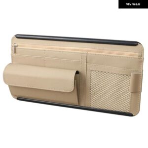 車用サン バイザー オーガナイザー 車用 インテリア アクセサリー DVD オーガナイザー 収納 ホルダー マルチポケットネットジッパー付き ベージュ