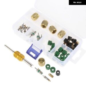 56個バッグカー エアコン バルブ コアキット R134A R22 R410 オート A/C バルブ コアリムーバーインストーラーホースガスケット真鍮ナットセット