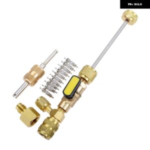 R410A R22 バルブ コアリムーバーインストーラーツール 5V1 バルブ コアキット 1/4インチ 5/16インチ SAEポート付き R404A R134A R12 R32 HVAC システム