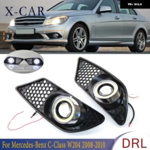X-CAR LED DRL デイタイム ランニングライト フロント バンパー カバー フォグライト エンジェルアイベンツ Cクラス W204 2008-2010 A2048850353