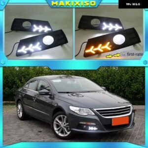 2個 カーライト VW パサート CC 2009-13 LED DRL デイタイム ランニングライト フォグランプ カバー 付き
