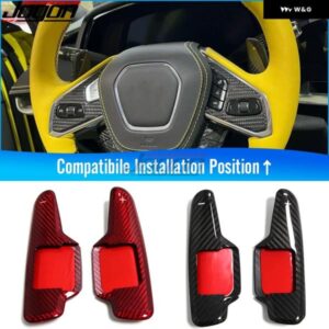シボレー 赤/黒カーボン インテリア ステアリングホイール パドルシフター 拡張 トリム コルベット C8 スティングレイ Z51 Z06 202