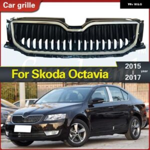 フロントレーシング バンパー グリル アッパー グリル シュコダオクタヴィア 2015 2016 2017 レーシング グリル ABS クロームカー スタイリング