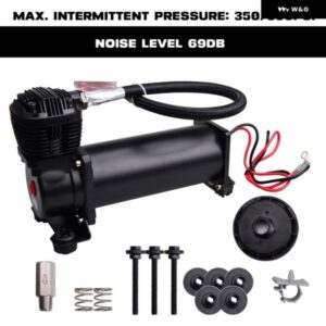 スーパーサイレント 70DB SQ495 DC 12V 300PSI アウトレット 3/8 1/4 CARTEEAIR エアサスペンションコンプレッサー/ ポンプ シルバー/ブラック