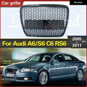 RS6 スタイル 完璧にマッチフロントフード バンパー グリル エンブレムなし レーシング グリル A6/S6 C6 2005 - 2011
