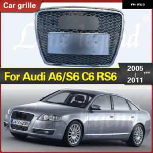 フロント グリル スタイル グリル A6/S6 C6 2005-2011 RS6 スタイル シルバー レーシング グリル RS5 スタイル ハニカムエアインテーク グリル