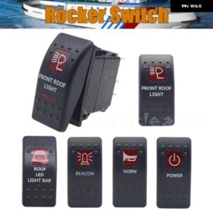 1PCS 赤色 LED ロッカースイッチ 5ピン ON OFF 12V/24V 車スイッチ ボート トラック ライト デュアルライト付き LED 防水 ホーン オン オフ