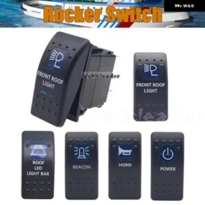 1PCS ブルー LED ロッカースイッチ 5ピン 12V/24V 車用スイッチ ボート トラック ライト デュアルライト LED 防水 付き
