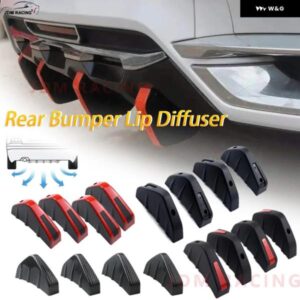 4個 汎用 カーボン車 カスタム リア バンパー ディフューザー スポイラー ブラックレッドABSリア バンパー リップ ディフューザー 防止