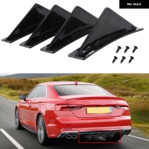 4個カーブ形状リア バンパー リップリア ディフューザー 汎用 シャークフィン スタイル スポイラー リップウィングスプリッター