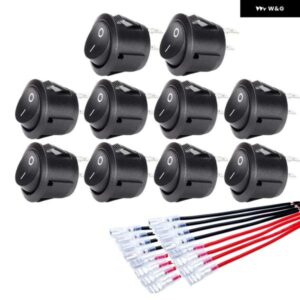 10個入り ON/OFF 丸型ロッカースイッチ MINI トグルスイッチ 2ピン SPST プッシュ ボタン スイッチ ワイヤー付き 自動車 RV ボート