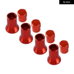 4セット 汎用 カータイヤホイールステムエア バルブ 六角キャップスリーブカバー レッドアルミ 合金