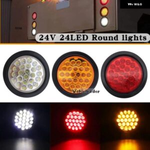 24V リアテールブレーキストップ マーカーライト インジケーター カー トラック トレーラー24 LEDラウンド リフレクター ハザード灯レッドイエローホワイト