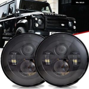 2個 車 7インチ ヘッドライト ランドローバー ディフェンダー 90 110 ラウンド LED ヘッドライト キット 高低ビーム LADA NIVA 4X4 オフロー