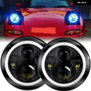 90-97 マツダ ミアータ MX-5 MX5 車 7インチ LED ヘッドライト ラウンド エンジェルアイズ ヘイローフロント DRLライト ランドローバー ディ