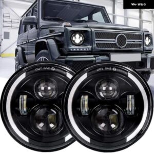 カーアクセサリー LED 7インチ ヘッドライト ランドローバー ディフェンダー 90 110 LADA 4X4 NIVA 12V DRL アンバーウィンカー エンジェル