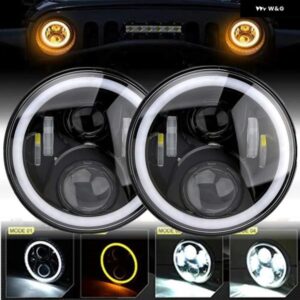 2PC 7インチ インチラウンド LED ヘッドライト ハローアングルアイズ ジープ ラングラー TJ JK CJ カーアクセサリー LADA NIVA アーバン 4X