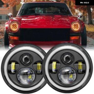 7インチ LED ヘッドライト ジープ ラングラー ダットサン 280ZX 240Z 260Z LADA NIVA 4X4 H4 DRL ラウンド 7インチ ヘッドライト エンジェル