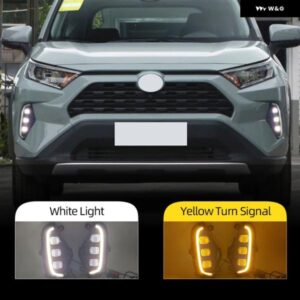 2個 車 LED デイタイム ランニングライト DRL トヨタ RAV4 2019-22 黄色 ウィンカーライト バンパー ランプ フォグランプ カスタムパーツ