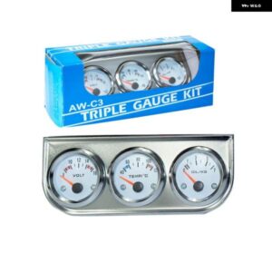 クローム 2インチ 52MM トリプルゲージキット 水温計 + 電圧計 + 油圧計センサー 付きカーメーター TT100895