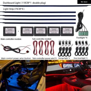 18IN1 アンビエントライト車内用 64色 呼吸ダッシュボード ドア 装飾 LED ストリップライト RGB BLUETOOTH アプリ制御 12V