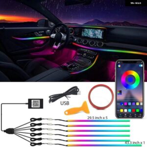 2/5/6IN 1 LED シンフォニーアンビエントライト車内用 USB 装飾 ムードネオン RGB レインボーアクリルストリップワイヤレスアプリ付き