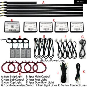 18IN1 RGB デュアルゾーン LED ムードライト室内 装飾 アクリルストリップバックライトアプリ 装飾 アンビエントランプダッシュボード