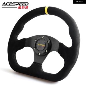 レーシング ドリフトフラット ステアリングホイール 330MM 13インチ スエード レザー ブラックステッチ ステアリングホイール フィット車とシミュレーション