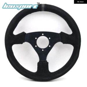 13インチ 330MM ステアリングホイール スエード レザー ブラック縫合 ステアリングホイール フラット レーシング ステアリングホイール
